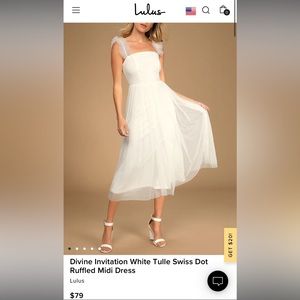 Lulus Divine Invitation White Tulle Swiss Dot Ruffled MIDI Dress